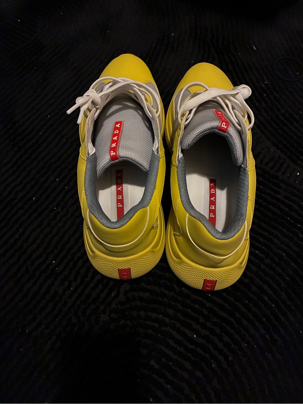Prada Men’s Yellow and Gray Low-Top Sneakers with Red Logo - Picture 3 of 6